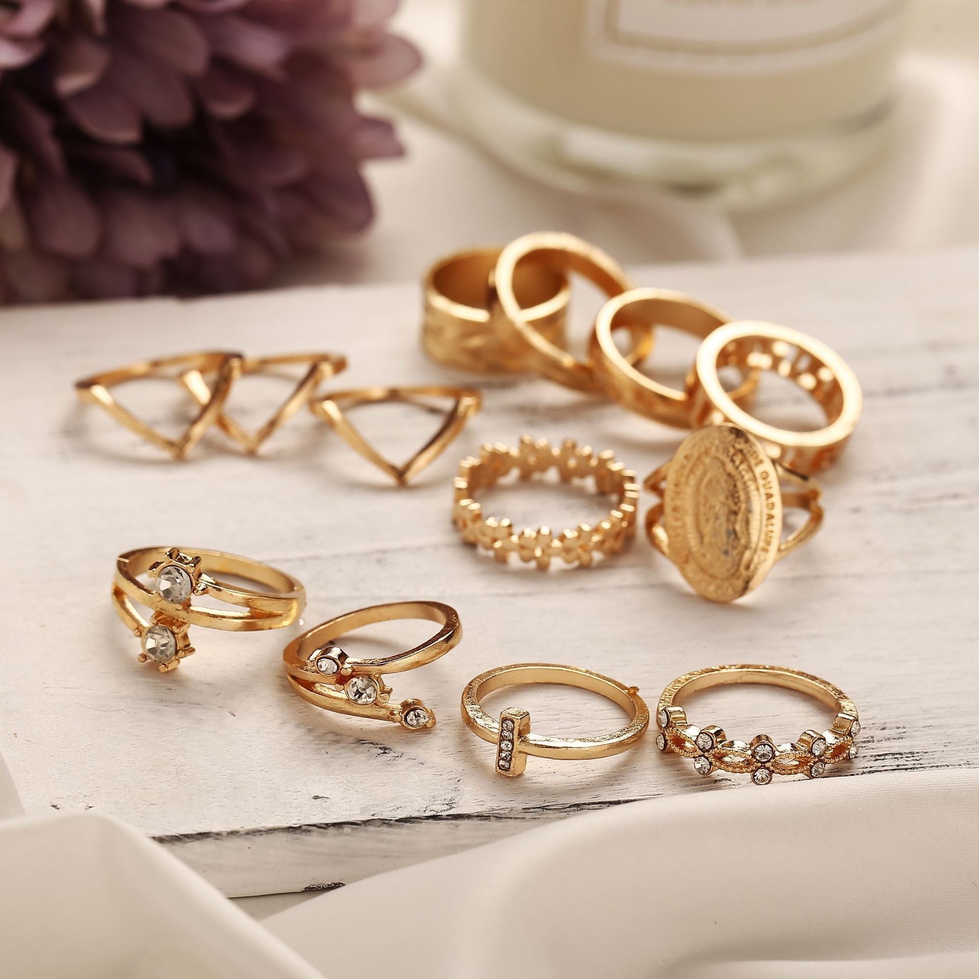 Medallion Ring Set Austrian Crystals