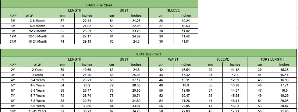 Holiday-Themed Size Chart