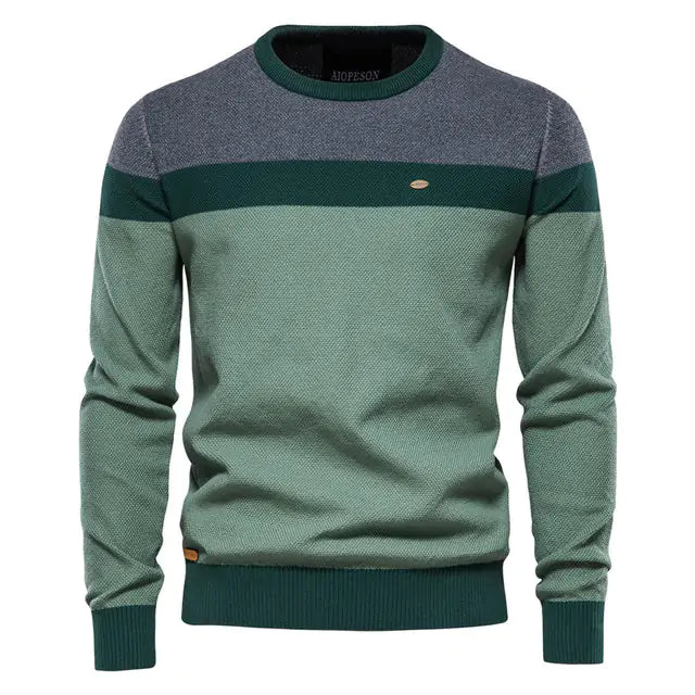 Casual Men’s Spliced Cotton Knit Jumper