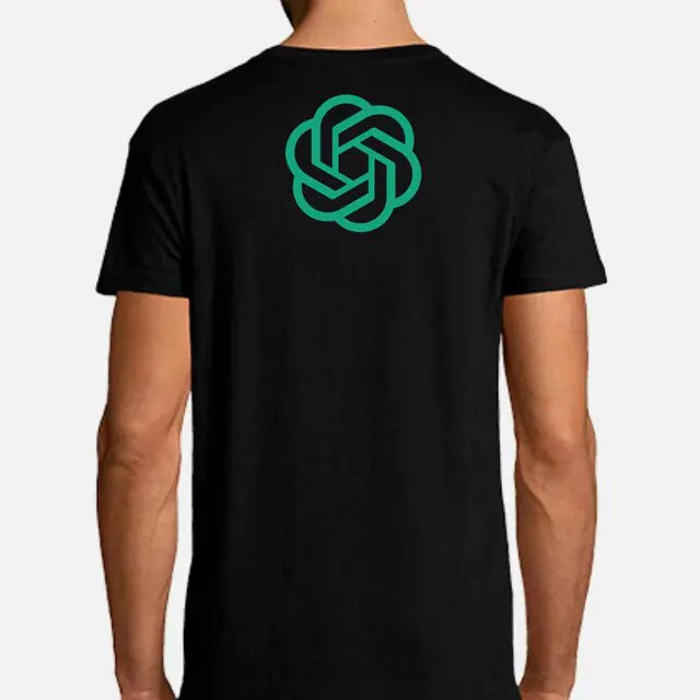 Black T-shirt shown from the back with a large green logo printed across the upper back.