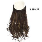 Long wavy hair topper extension in dark brown with caramel highlights, shown on a white background with the color code “# 4BH27” printed in the corner.