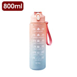 A tall 1000ml pink gradient water bottle with a silver screw cap and printed time markers down the front (e.g., 2pm–6pm) plus “Refill” near the bottom, shown on a white background.