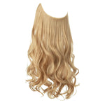 A long, wavy blonde clip-in hair extension piece with a curved top edge, shown isolated on a white background.