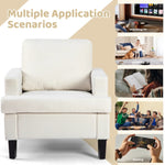 Accent chair application graphic showing uses such as watching TV, relaxing, reading, socialising, and gaming.