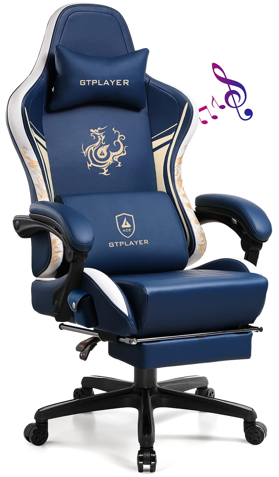 Blue gaming chair with GTPLAYER branding on a white background