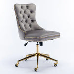 Gray office chair with gold accents on a white background