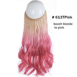 Long wavy hair extension with an ombré fade from beach blonde to pink, labeled “#613TPink beach blonde to pink.