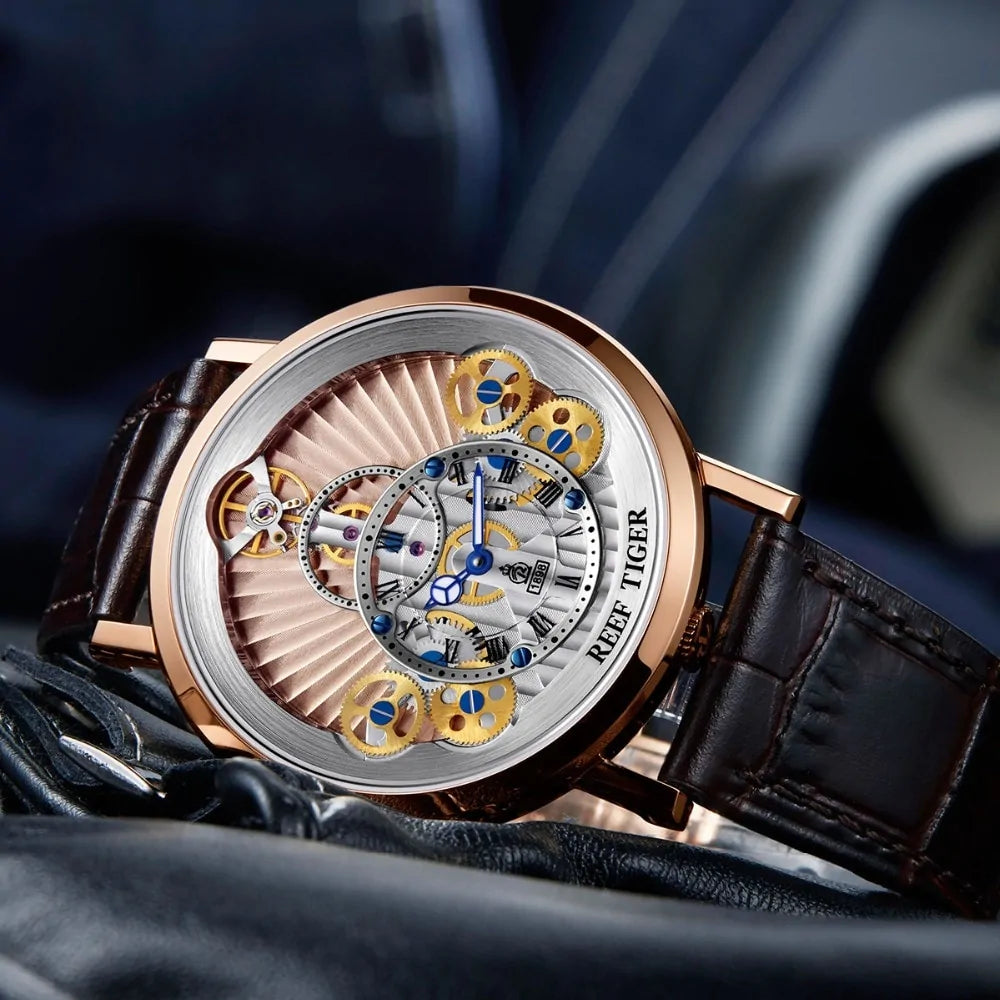RT Luxury Leather Gear Strap Wristwatch