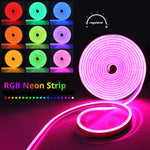 RGB neon LED strip light with adjustable colours.
