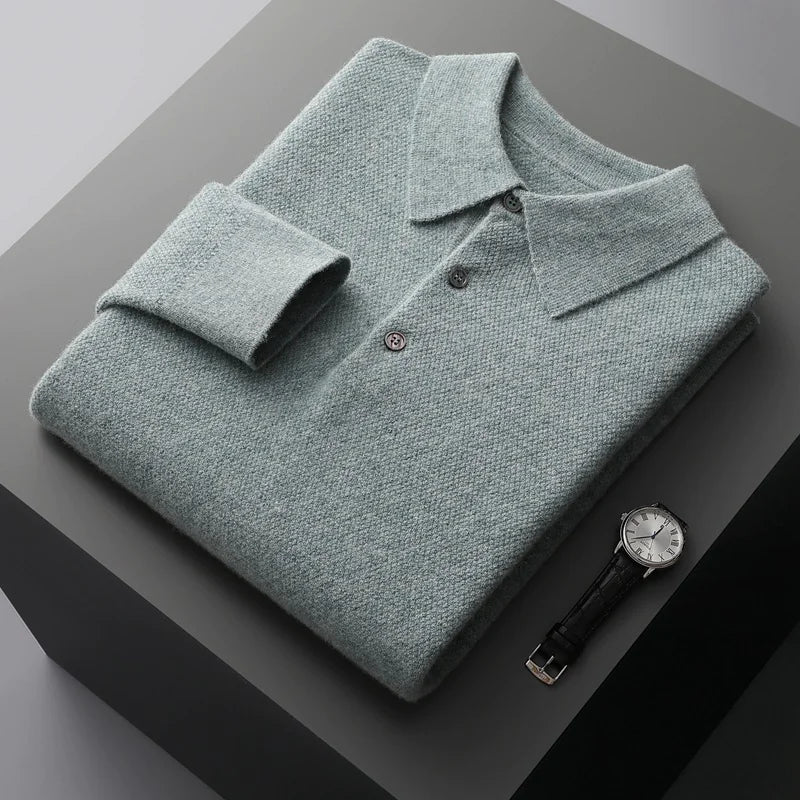 Men's Solid Colour Polo Collar Knitted Cardigan