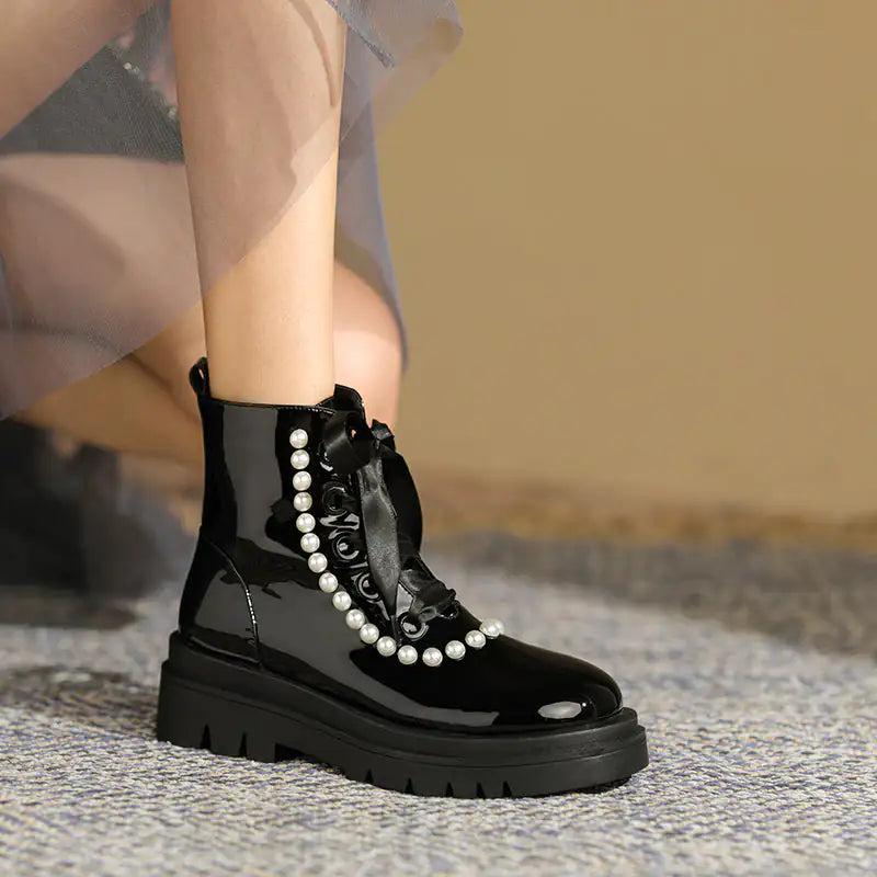Patent Leather Glossy Ankle Boots