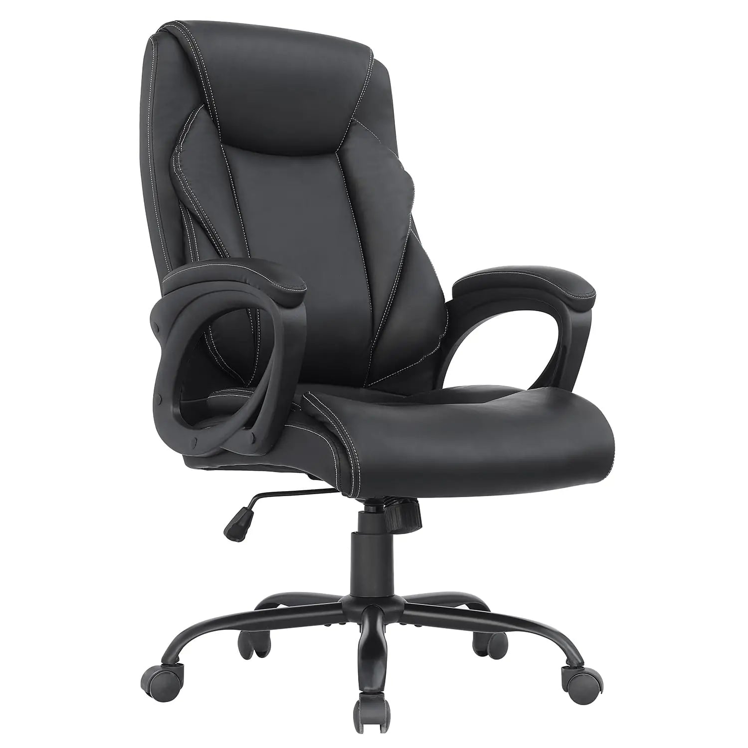 Black office chair with ergonomic design on a white background