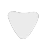 Clear, triangular rounded-edge plastic tool or scraper shown on a white background.