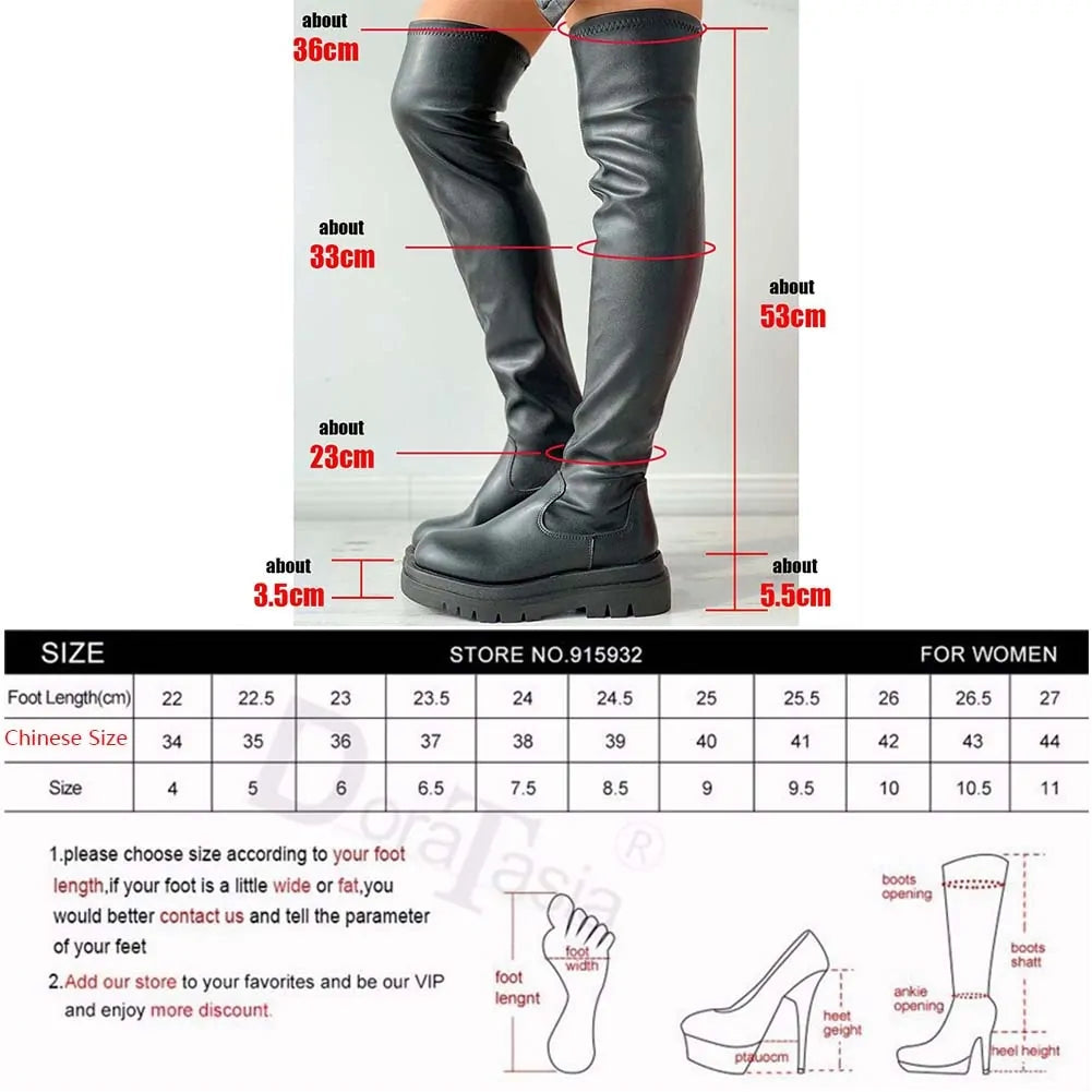 Women's Thigh Platform High Boots Size Chart