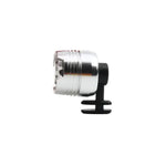 Small silva cylindrical LED bike light with a clear front lens, mounted on a black rubber strap, on a white background.