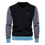 Casual Men’s Spliced Cotton Knit Jumper