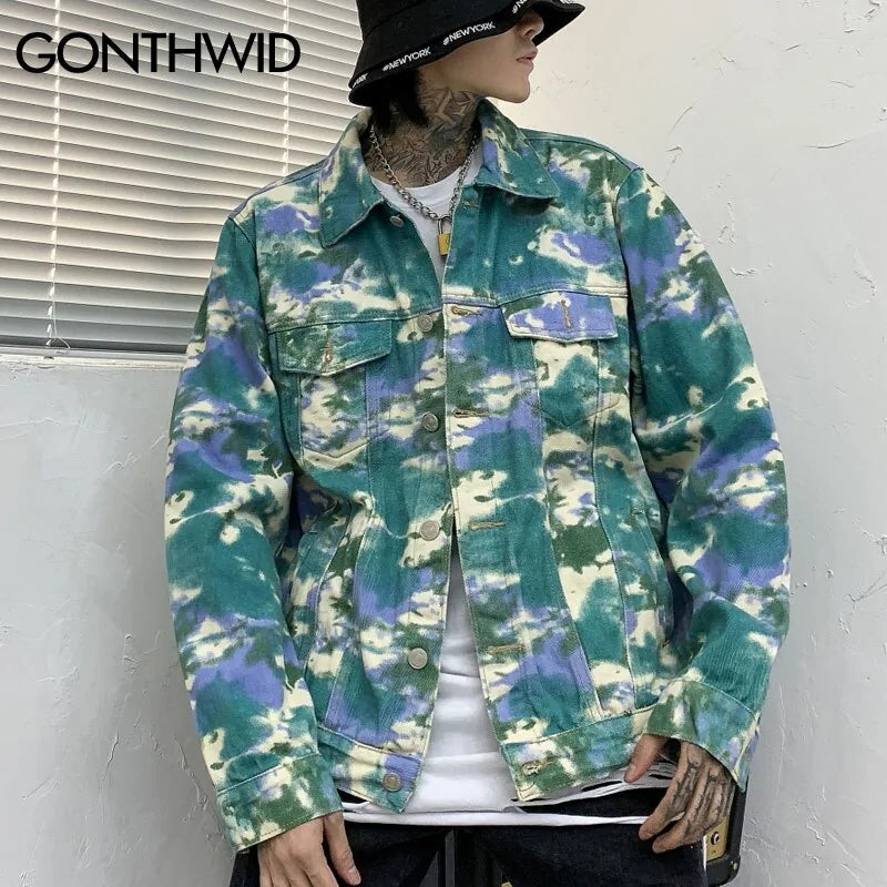 Camouflage Tie Dye Denim Jacket