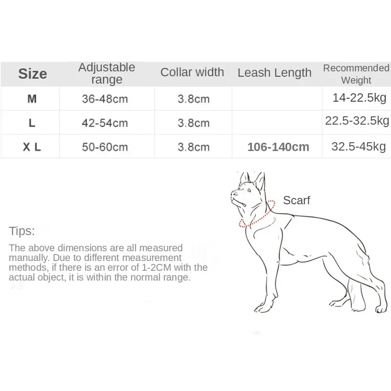 Durable Tactical Dog Collar Leash Size Chart