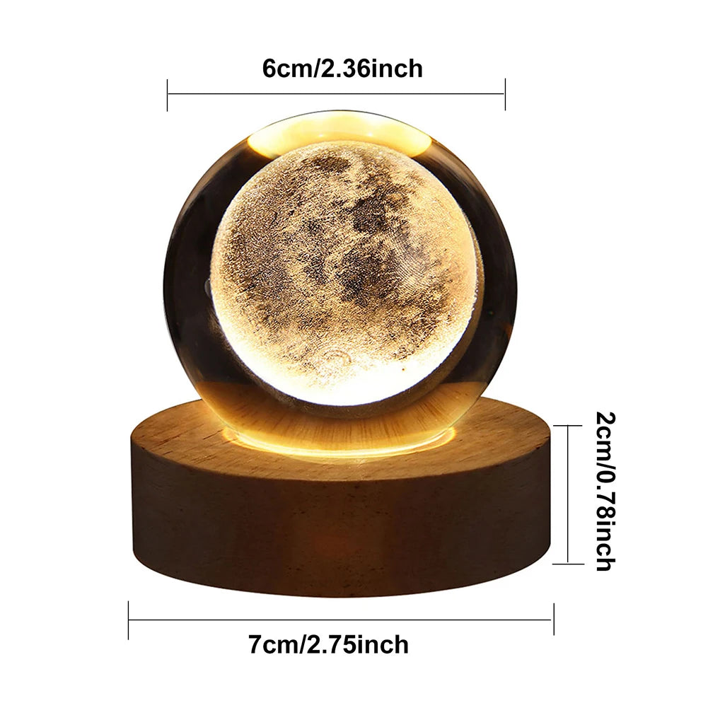 Unique 3D Moon Crystal Ball Night Light