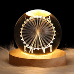 Glowing ferris wheel illustration inside a glass globe, softly lit from below, creating a delicate, ethereal look