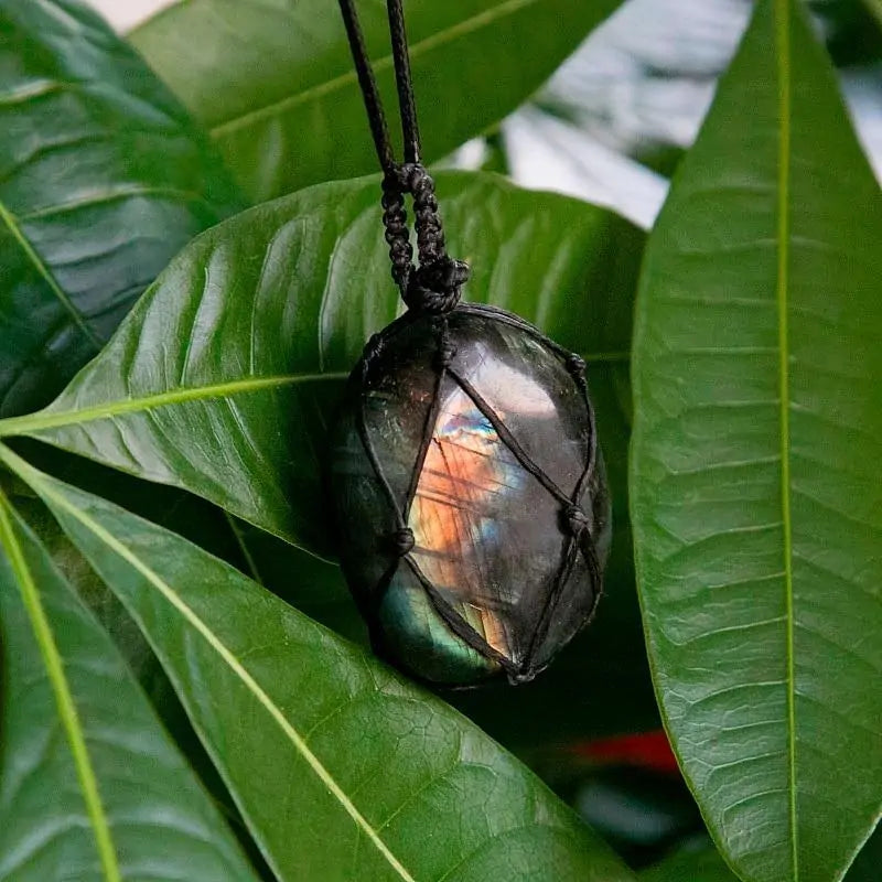 Labradorite Black Crystal Rope Necklace