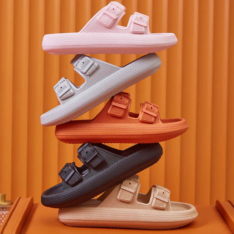 Platform Cloud Buckled Slippers