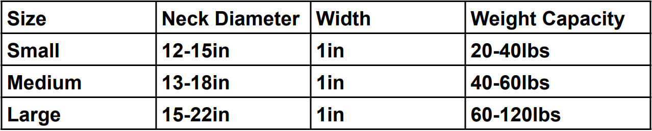 Pet Luminous Air Tag Collar Size Chart