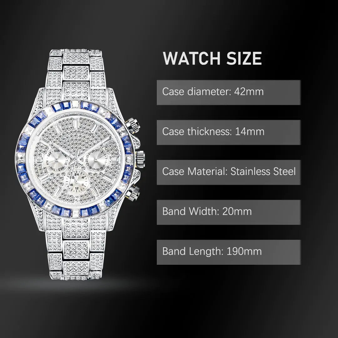 Elegant Diamond Calendar Watches Size Chart