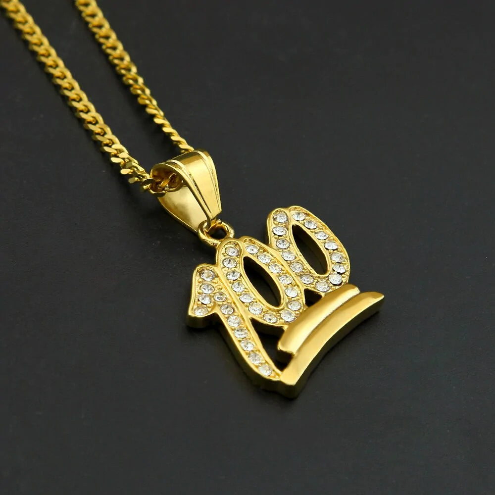 Gold 100 Logo Pendant Necklace