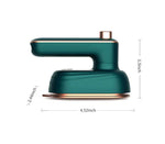 Side view of a compact teal handheld device with gold trim, shown with dimension labels: 4.52 inches wide, 3.3 inches tall, and 2.44 inches deep.