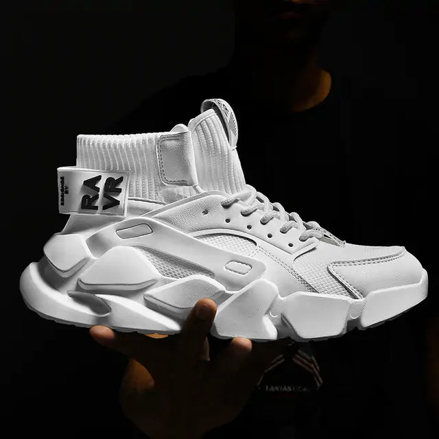 White high-top chunky trainers with sock collar
