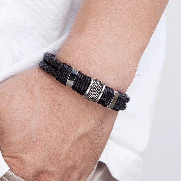 Men's Double Layer Woven Leather Bracelet