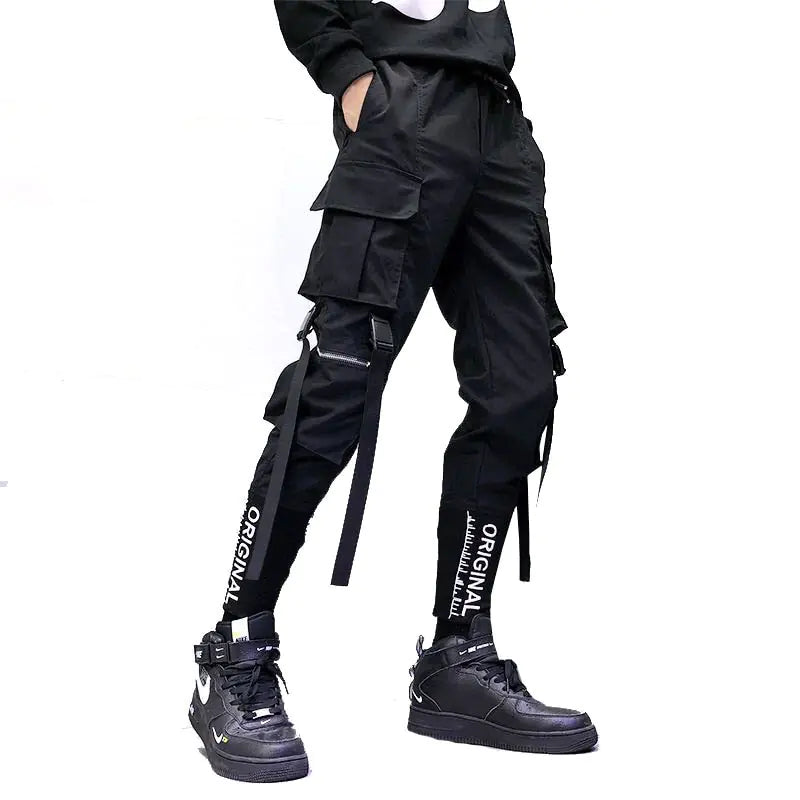 Men's Multi-Pocket Ribbon Cargo Pants Trousers