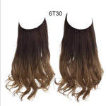 Two wavy hair extension wefts labeled “6T30,” shown on a white background, with dark brown roots blending into lighter brown/caramel ends.