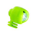 Neon green silicone bike light with a compact clip-on design and clear front LED lens, shown on a plain background.