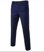 A pair of dress pants displayed against a plain white background. The pants feature a sleek, tailored fit with a button and zip closure. A small buttoned pocket is visible on the right side near the waistband, adding a subtle design element. The fabric appears smooth and slightly structured, making the pants suitable for formal or semi-formal occasions