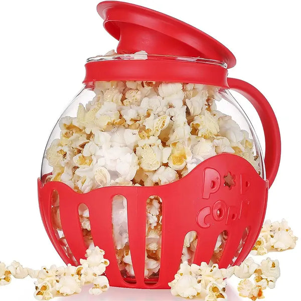 STOMART.CO.UK Microwave Glass Popcorn Popper With Silicone Lid Kitchen Free Text