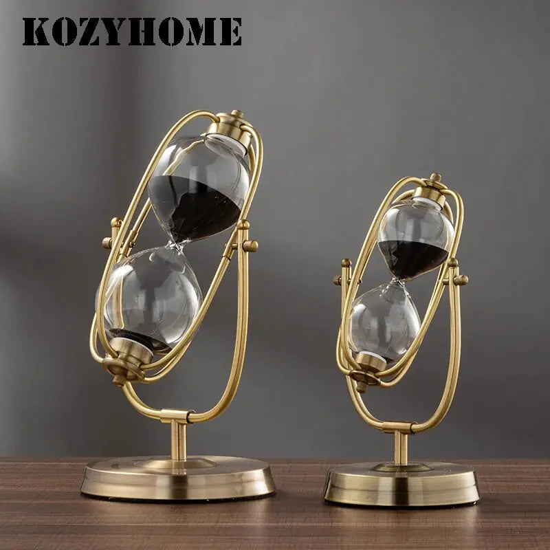 Rotating metal hourglass with sand for decor