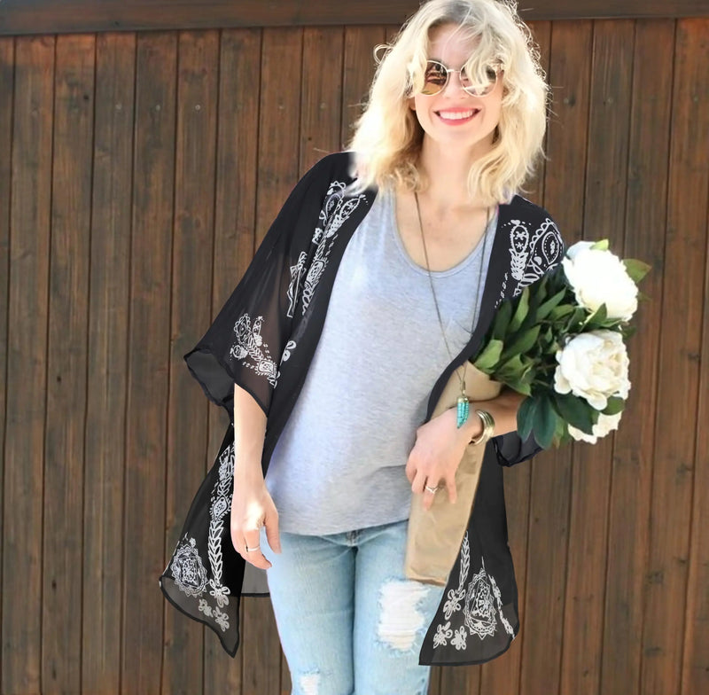 Floral Print Puff Kimono Cardigan