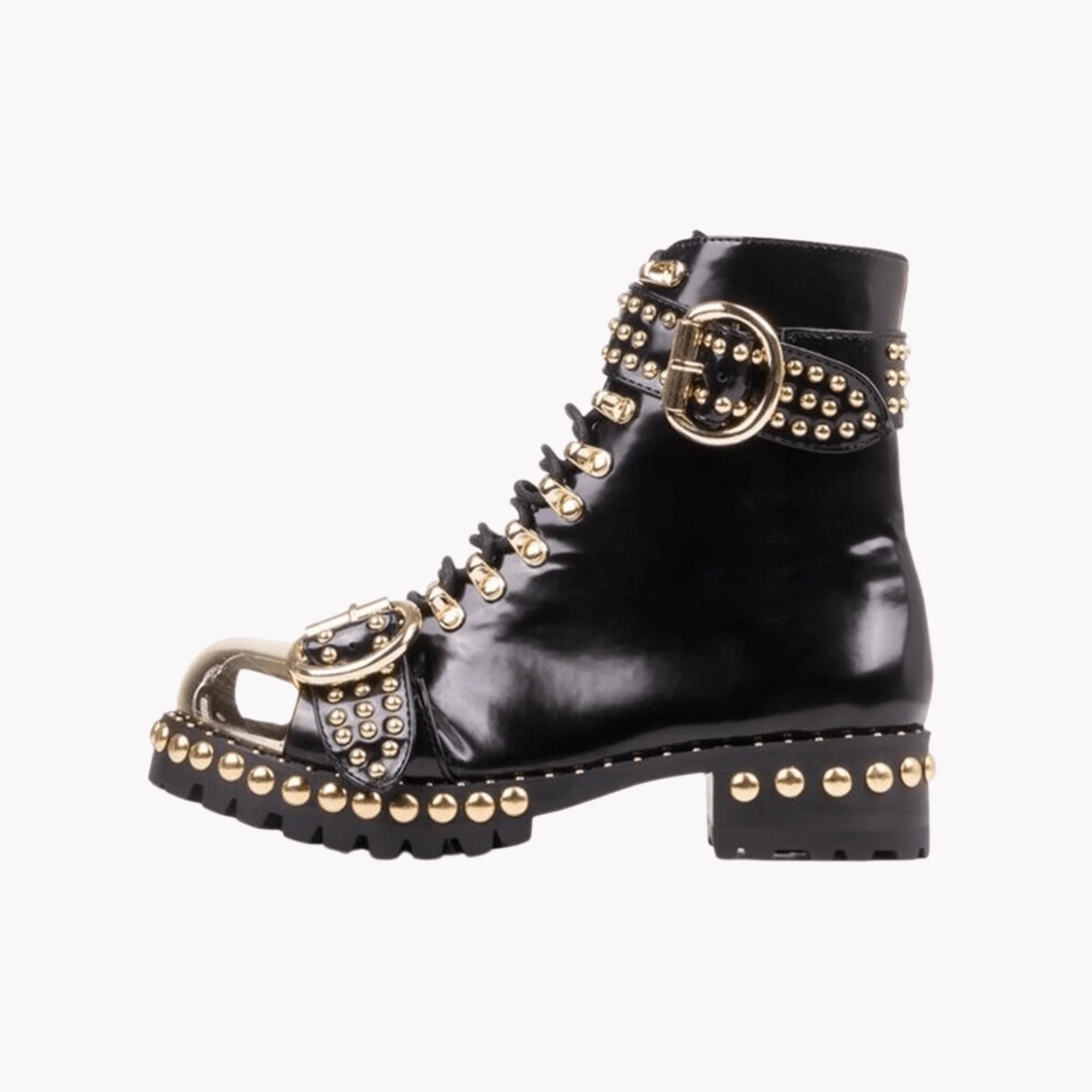 Embellished Clasp Leather Footwear