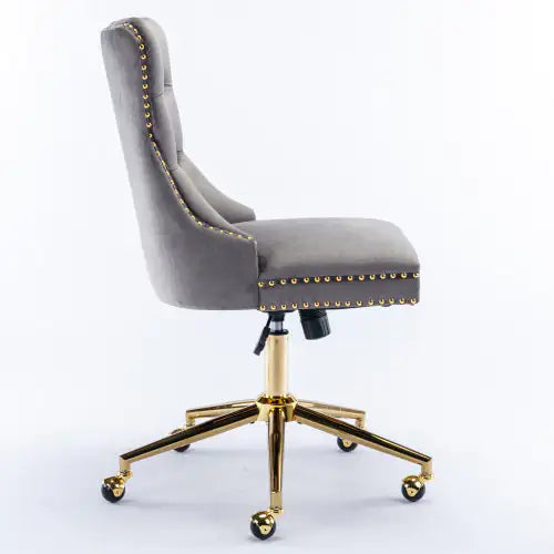 Gray office chair with gold accents on a white background