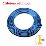 Coiled blue trim strip labeled “5 Meters with tool,” with a small inset showing a yellow installation tool.