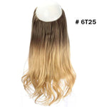 A long, wavy hairpiece in a natural brown shade labeled "#10," displayed on a white wig stand.