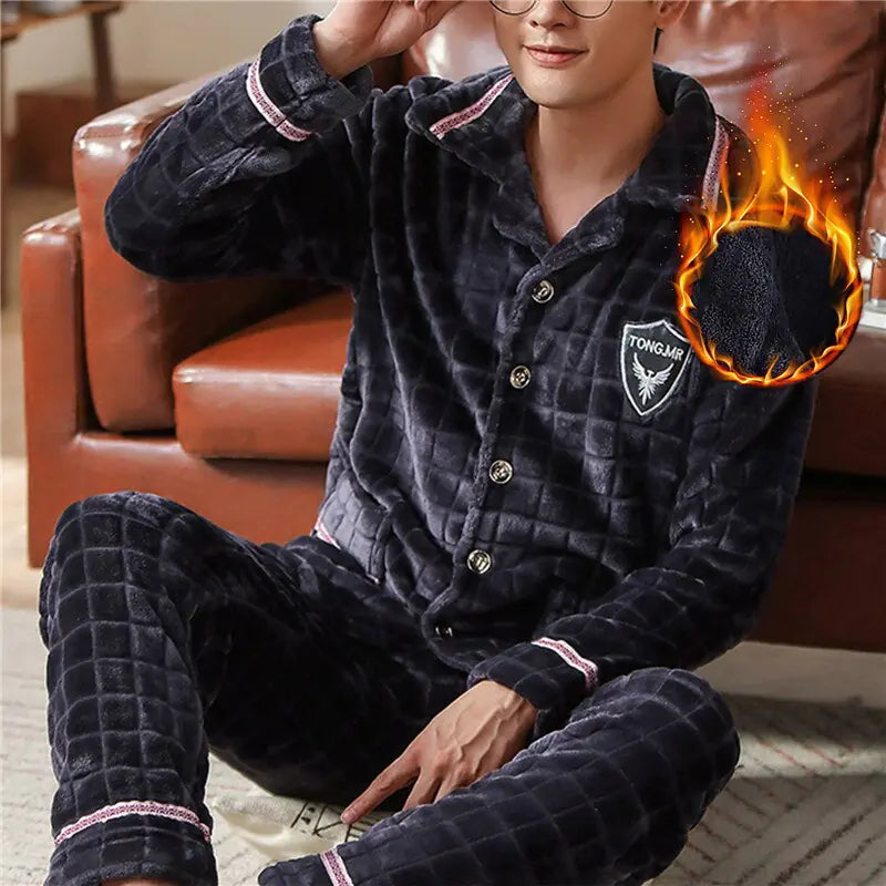 Men's Warm Flannel Pyjamas Set