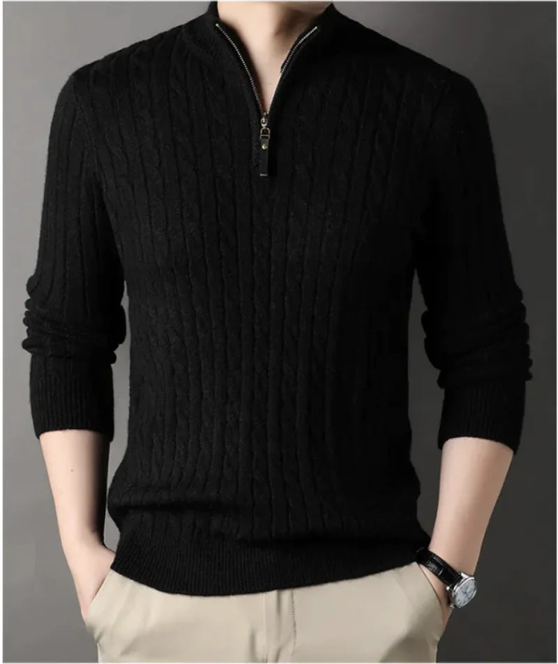 Solid Colour Half Zipper Sweater