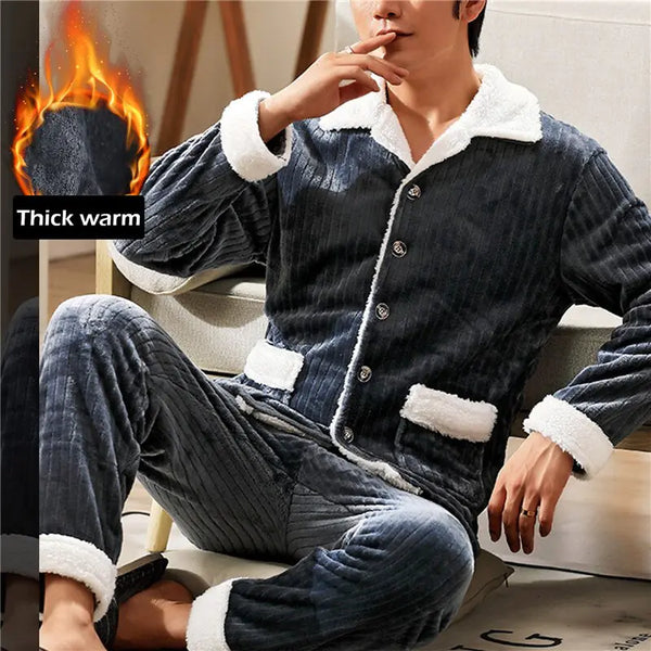 Men's Warm Flannel Pyjamas Set