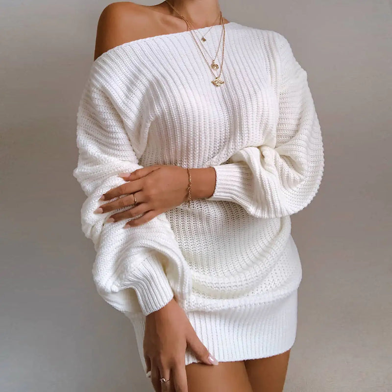Off-Shoulder Knit Sweater Dress