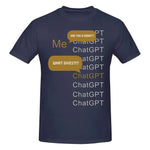 Navy ChatGPT graphic T-shirt with speech bubble print.