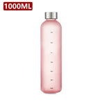 A tall 1000ml pink gradient water bottle with a silver screw cap and printed time markers down the front (e.g., 2pm–6pm) plus “Refill” near the bottom, shown on a white background.