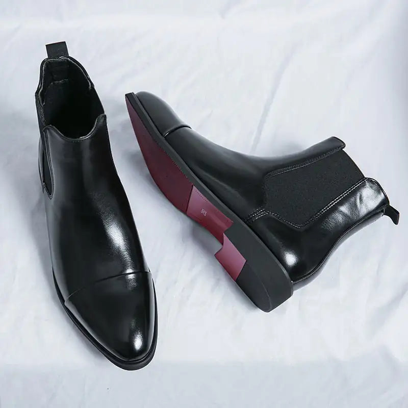 Men's Red Bottom Chelsea Leather Boots